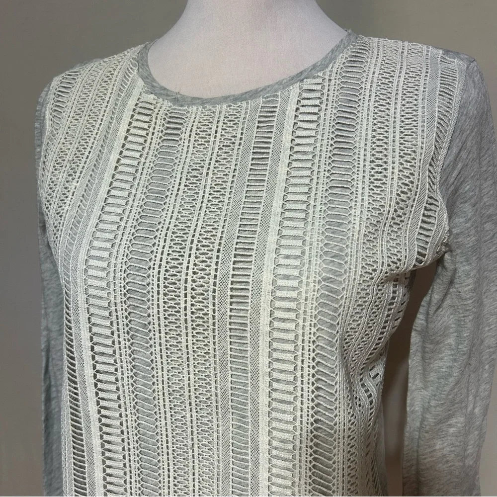 J. Crew gray cotton long sleeve top with lace details small